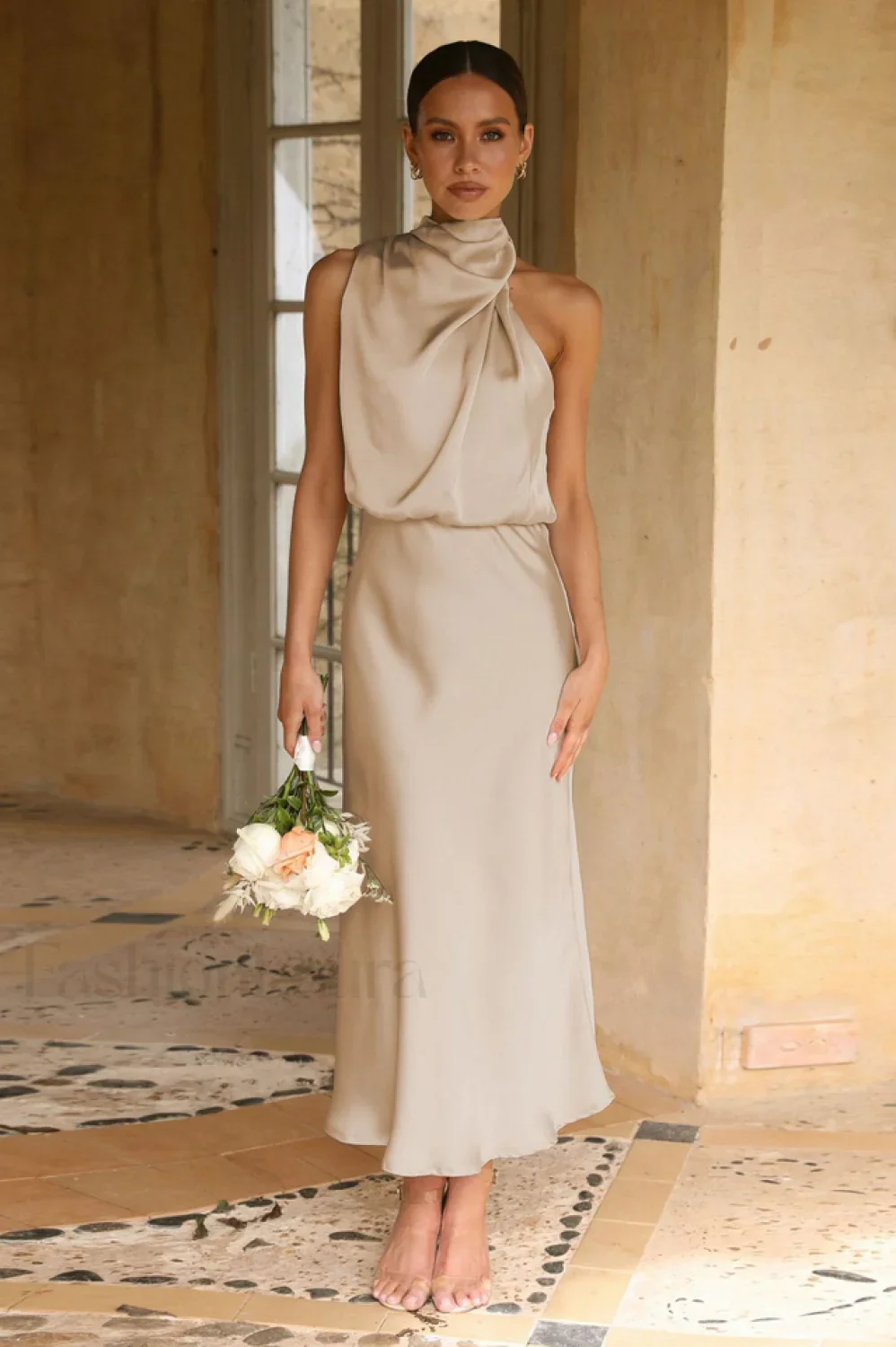 Halter Sleeveless Stylish Satin Bridesmaid Dress - Image 69