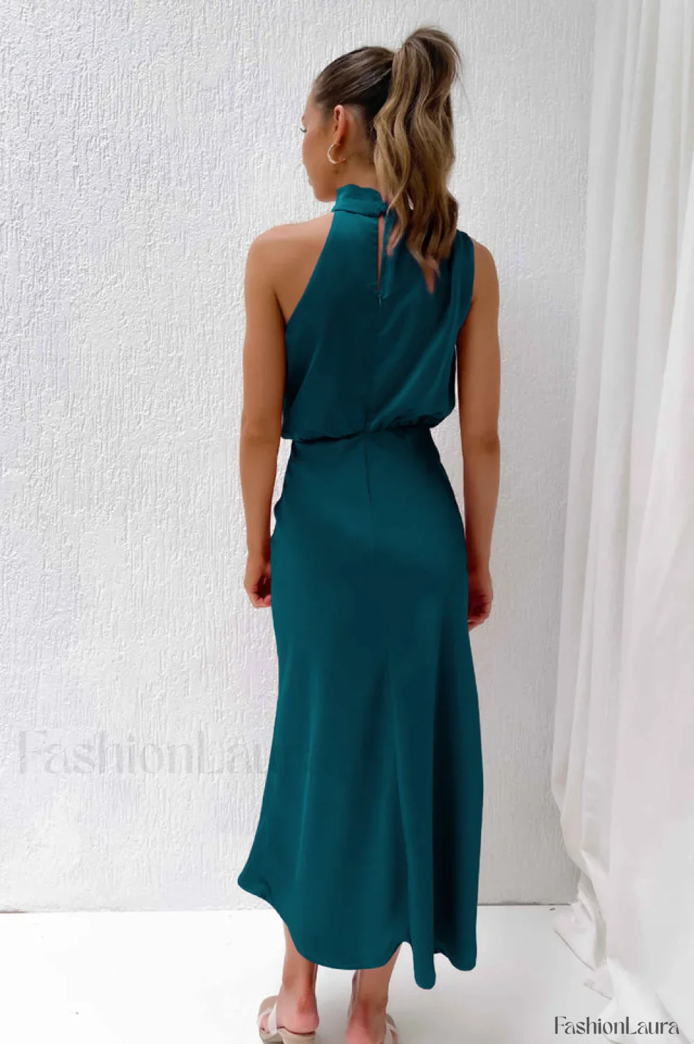 Halter Sleeveless Stylish Satin Bridesmaid Dress - Image 88