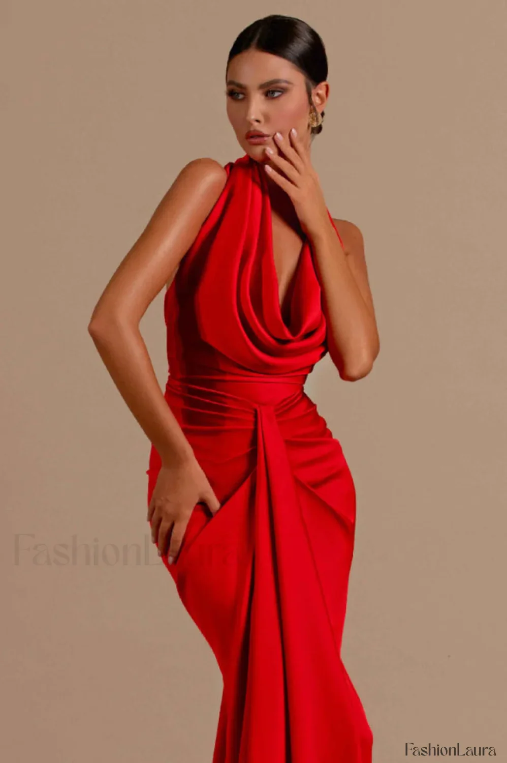 Halter Draped Stylish Mermaid Maxi Dress - Image 12