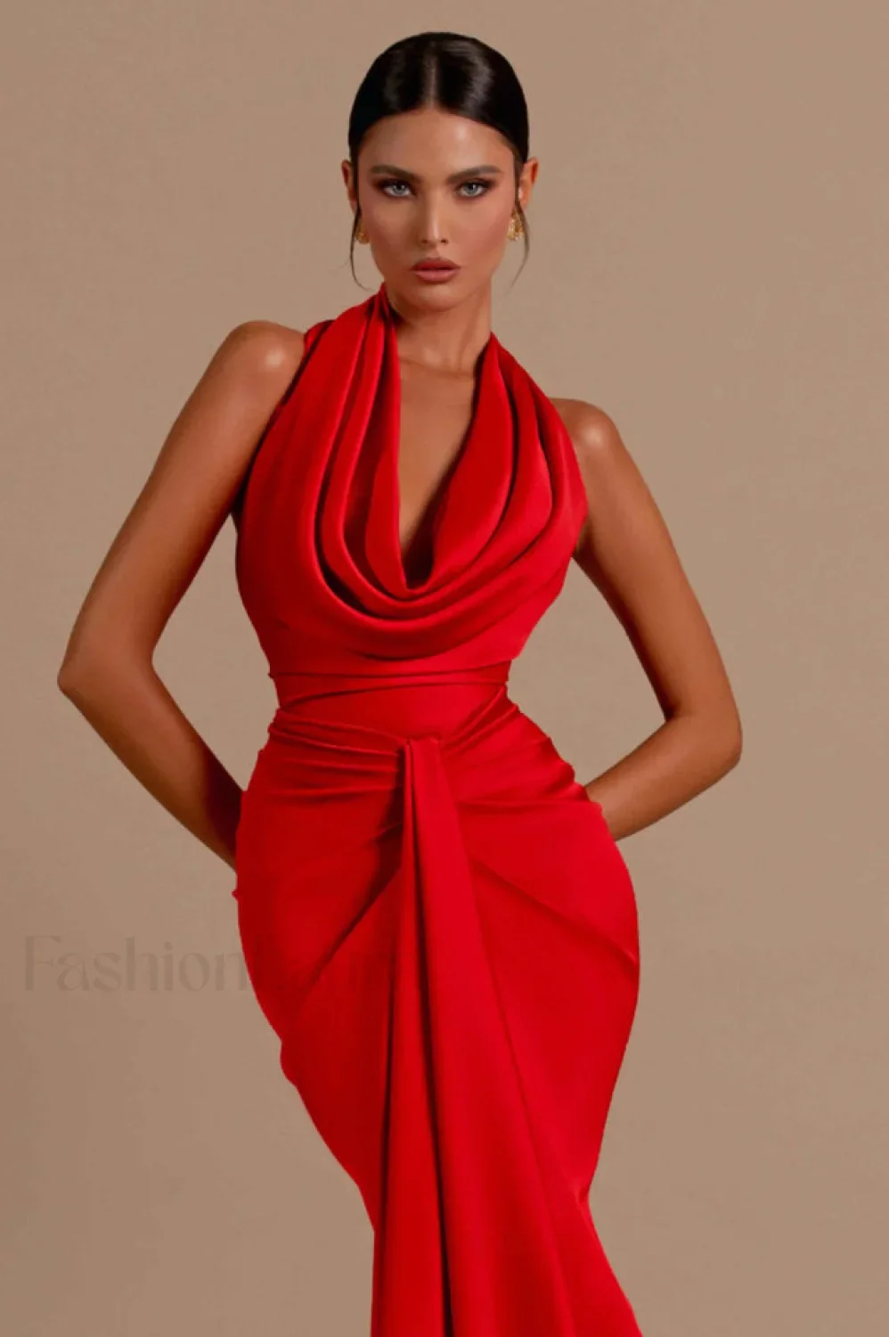 Halter Draped Stylish Mermaid Maxi Dress - Image 2