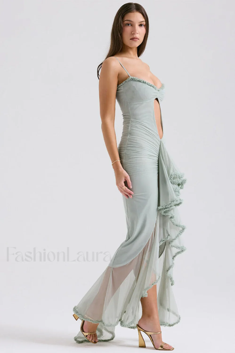 Gabriella Light Stylish Peach Ruffle Dress - Image 8