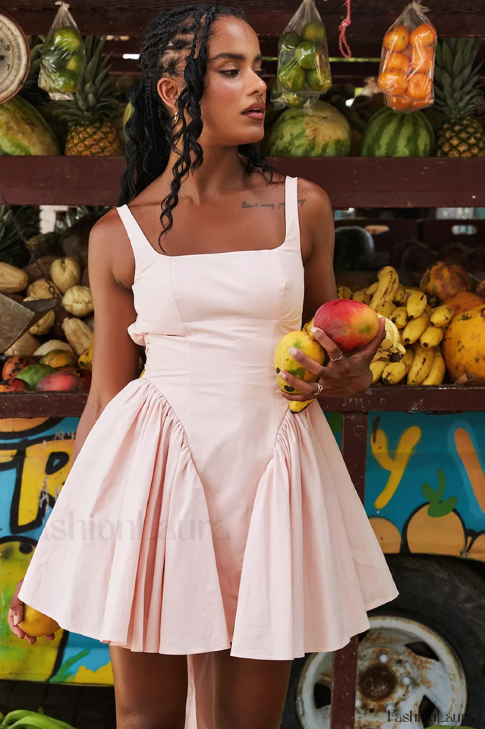 Floriane Peach Stylish Bow Mini Dress - Image 12