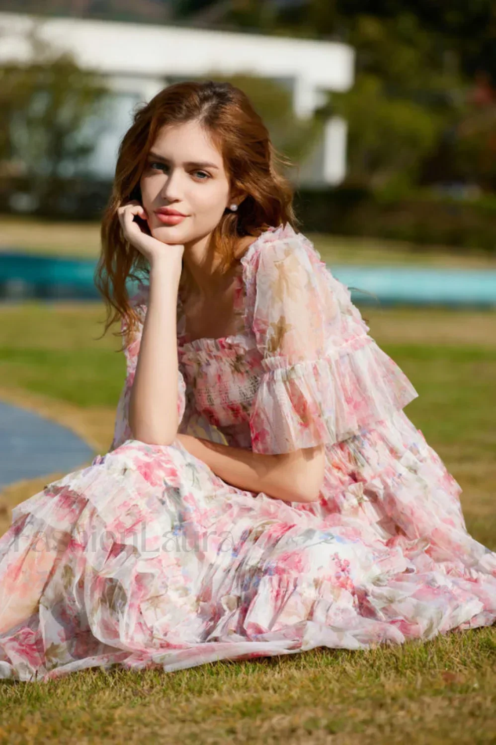 Floral Tulle Ruffle Charming Layered Maxi Dress - Image 4