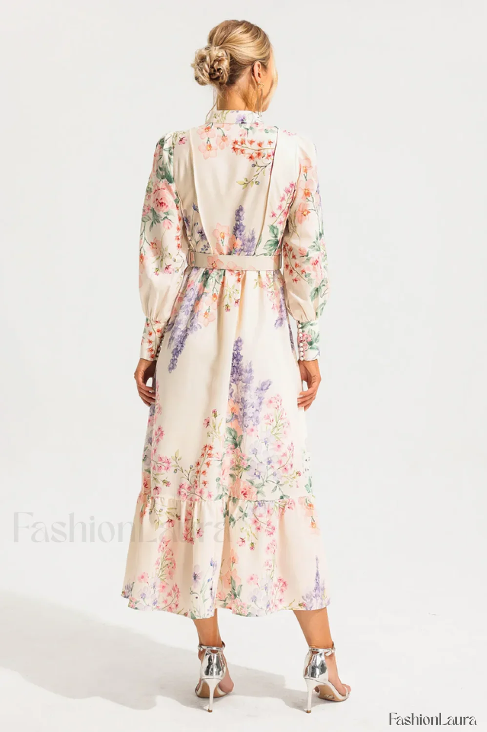 Floral Long Sleeve Charming Maxi Dress With Belt - Image 7