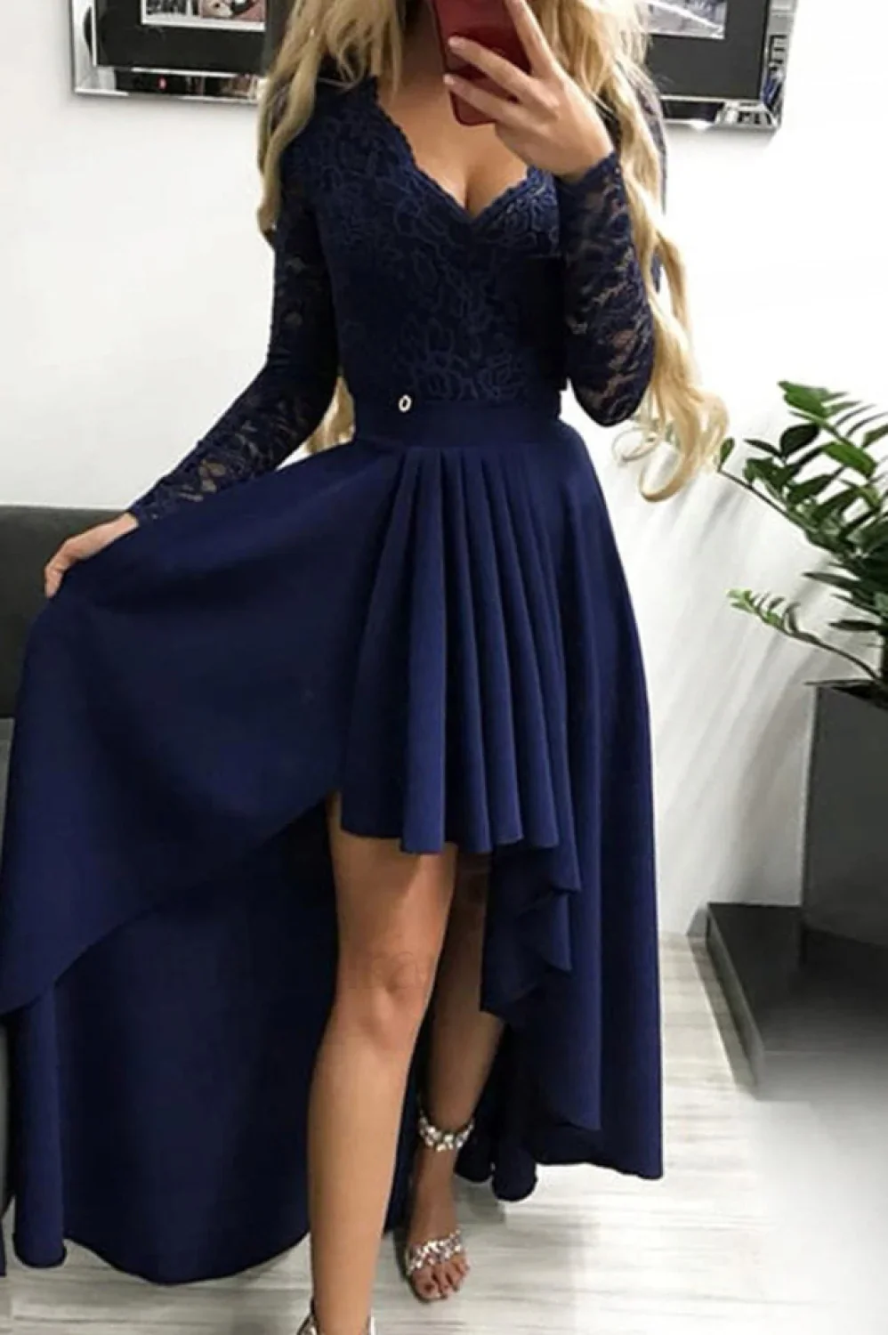 Floral Lace Satin Charming Maxi Prom Dress - Image 6