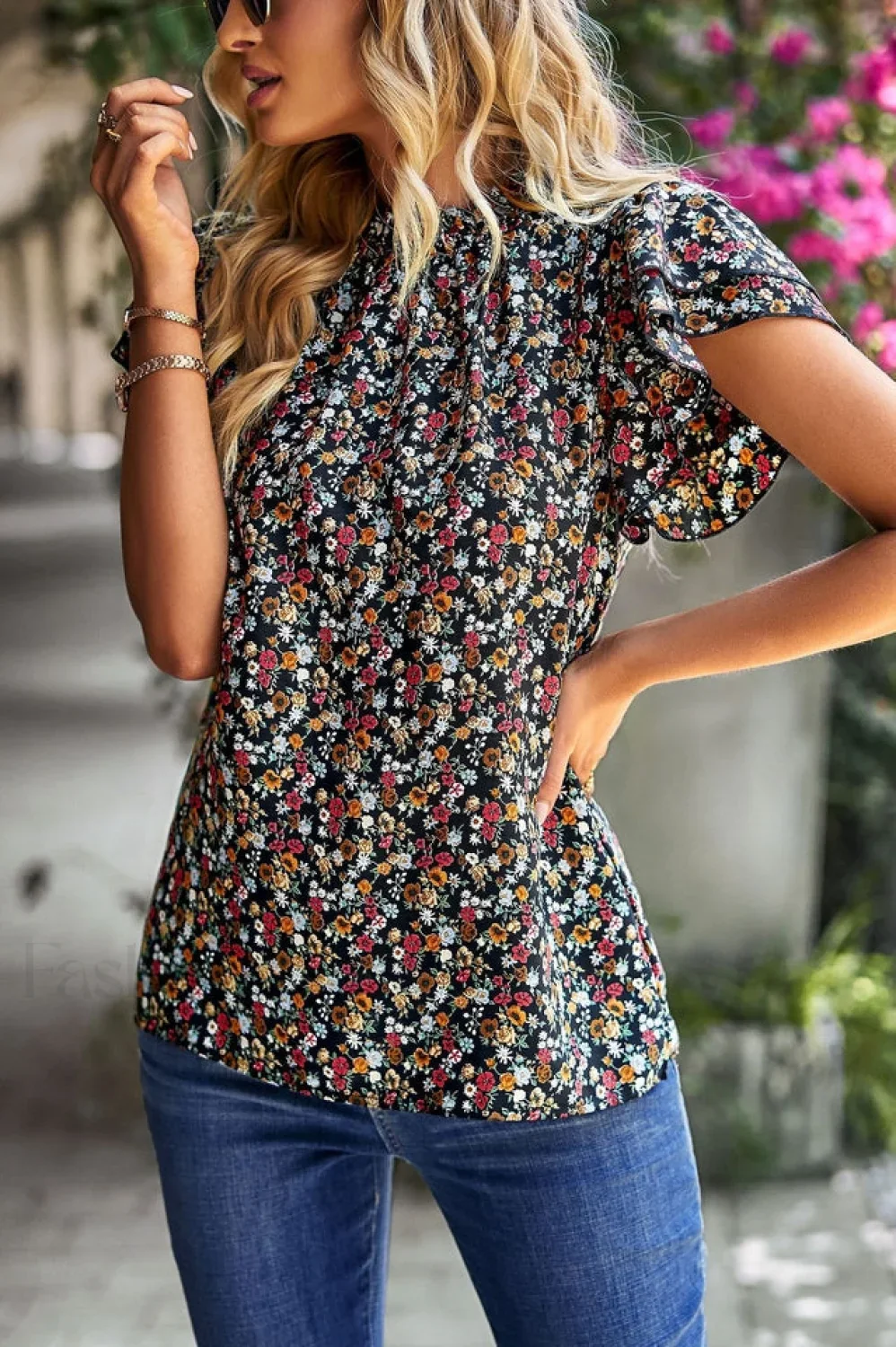 Floral Flutter Stylish Sleeve Top - Image 20