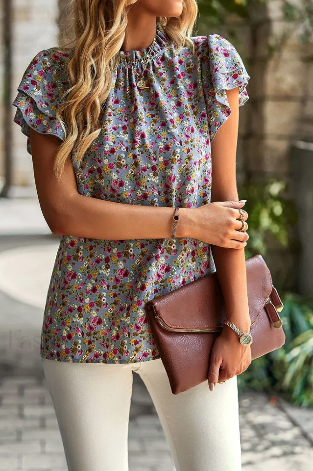 Floral Flutter Stylish Sleeve Top - Image 28