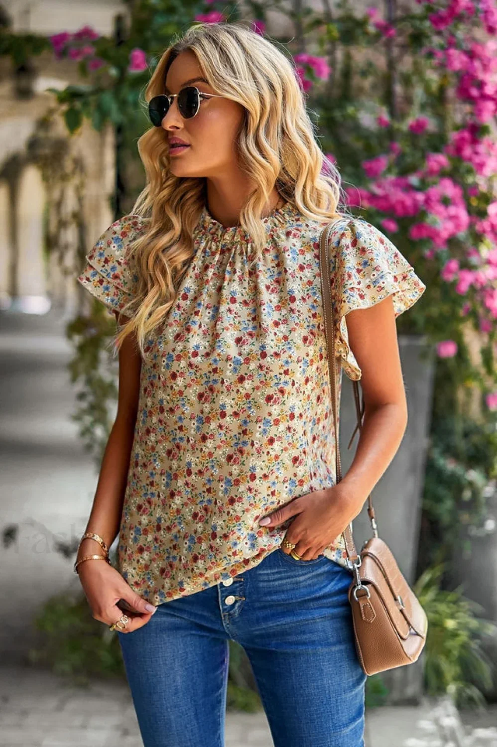 Floral Flutter Stylish Sleeve Top - Image 33