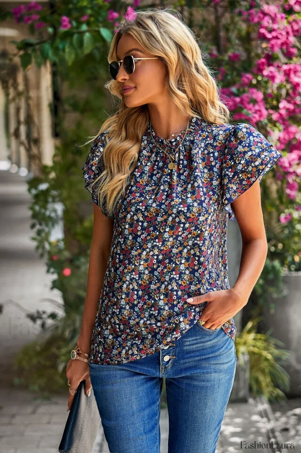 Floral Flutter Stylish Sleeve Top - Image 35