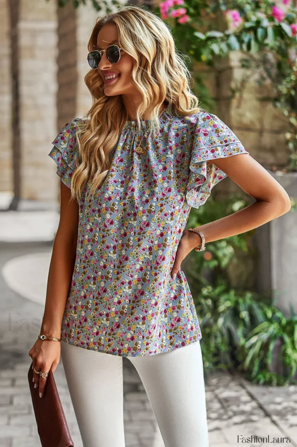 Floral Flutter Stylish Sleeve Top - Image 44