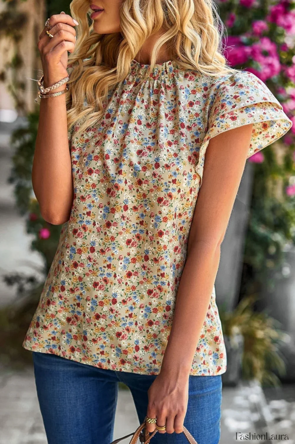 Floral Flutter Stylish Sleeve Top - Image 46