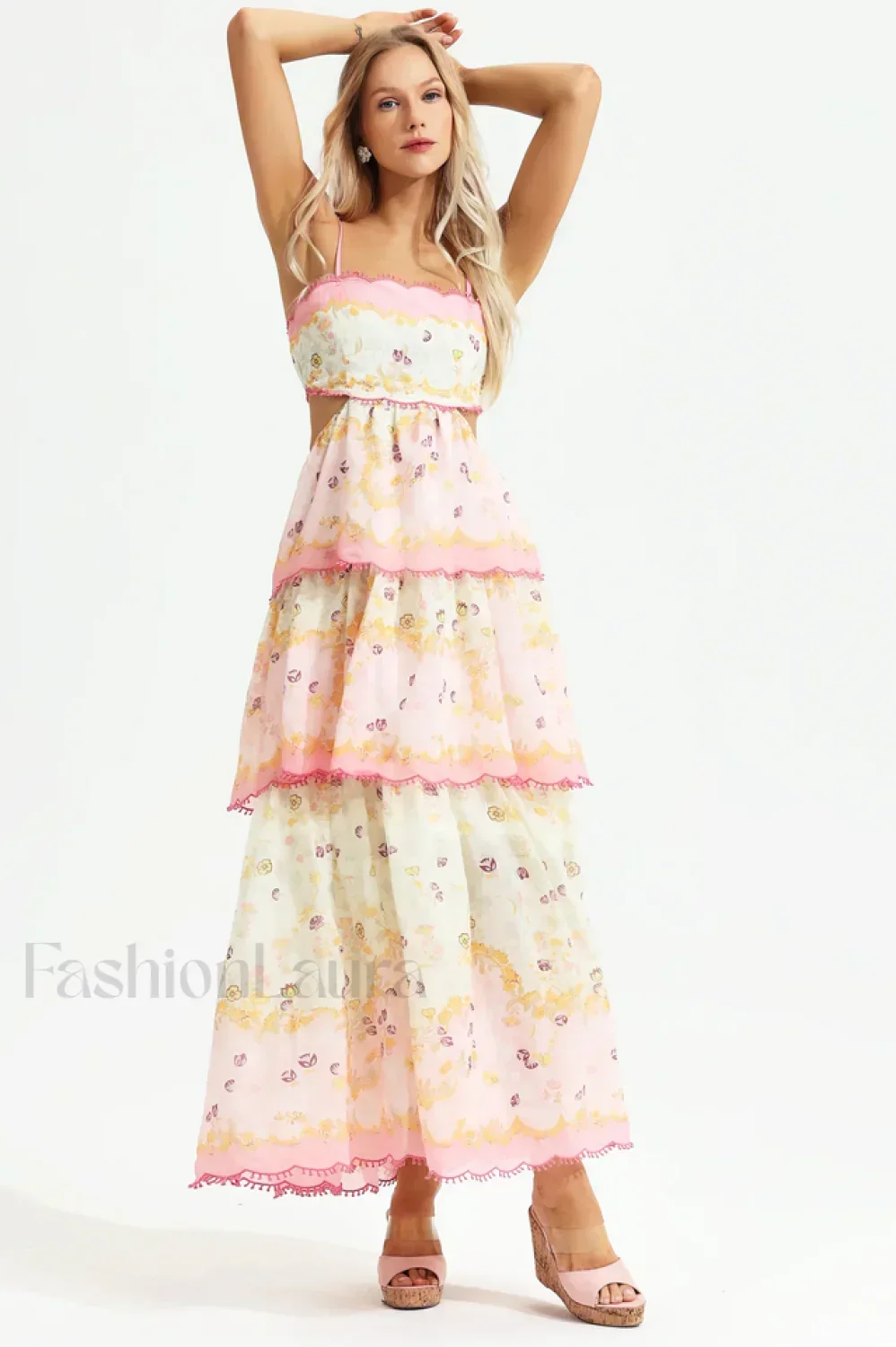 Floral Cami Tiered Charming Ruffle Hem Dress - Image 3