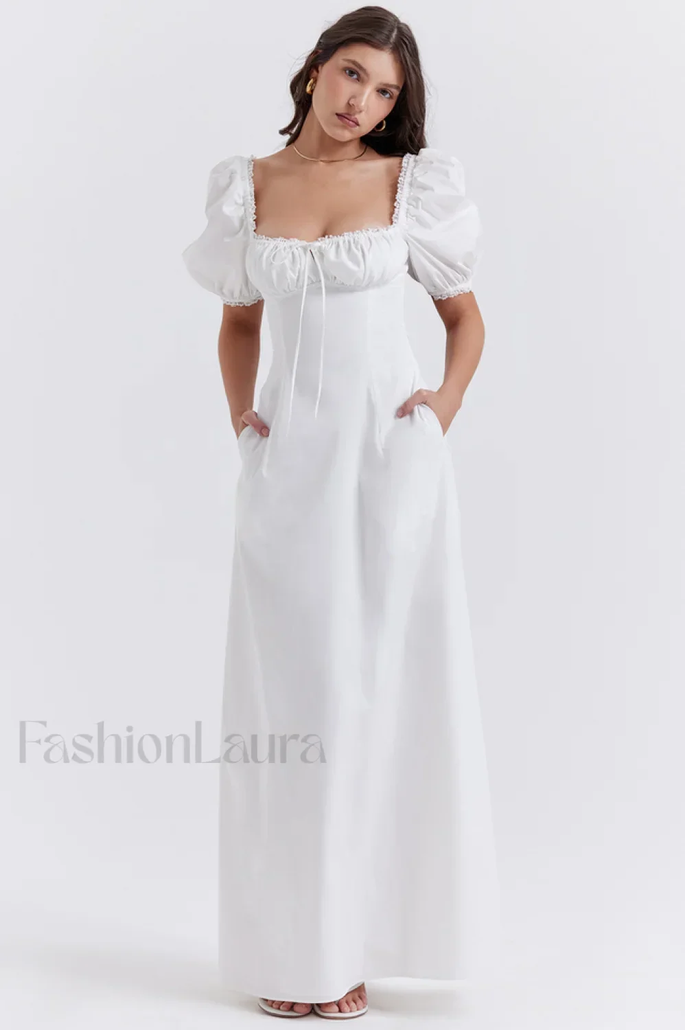 Felizia White Stylish Puff Sleeve Sundress