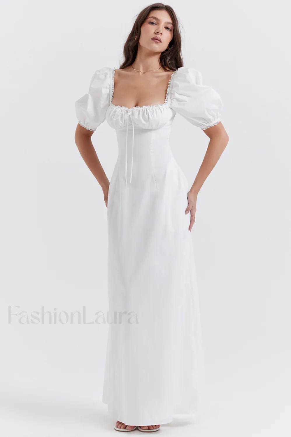 Felizia White Stylish Puff Sleeve Sundress - Image 13