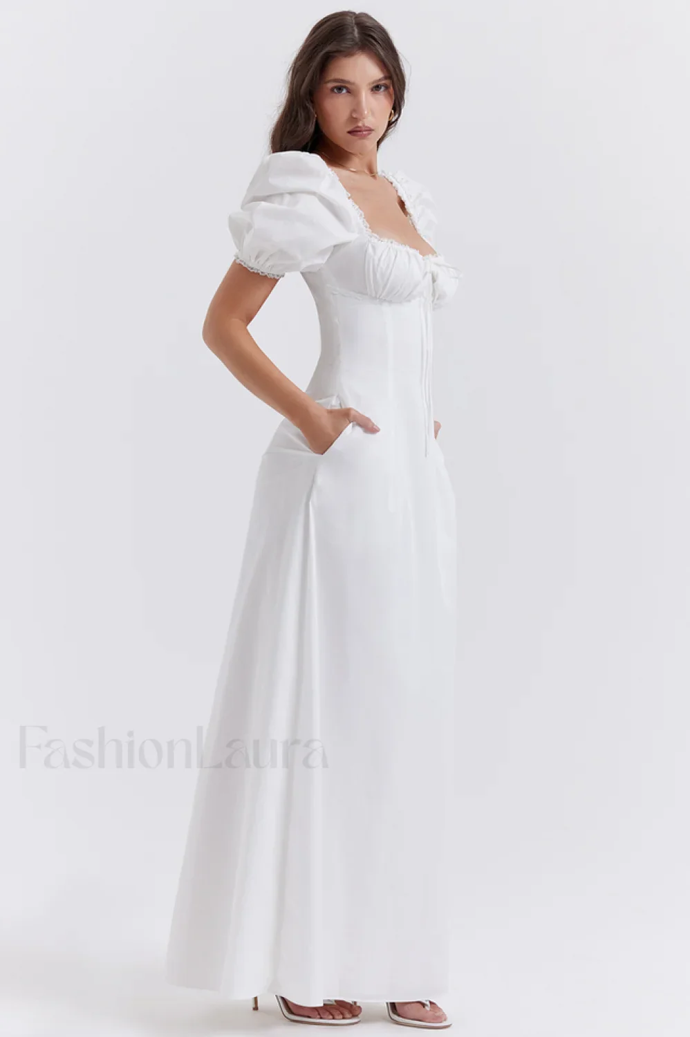 Felizia White Stylish Puff Sleeve Sundress - Image 21