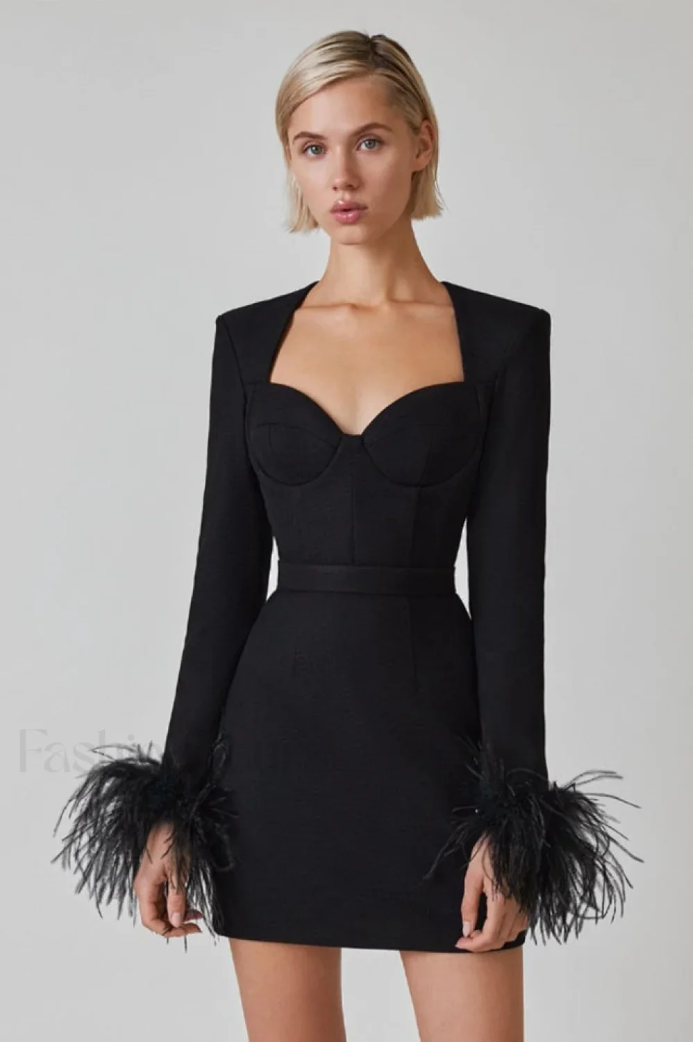 Feather Long Stylish Sleeve Bustier Dress - Image 28