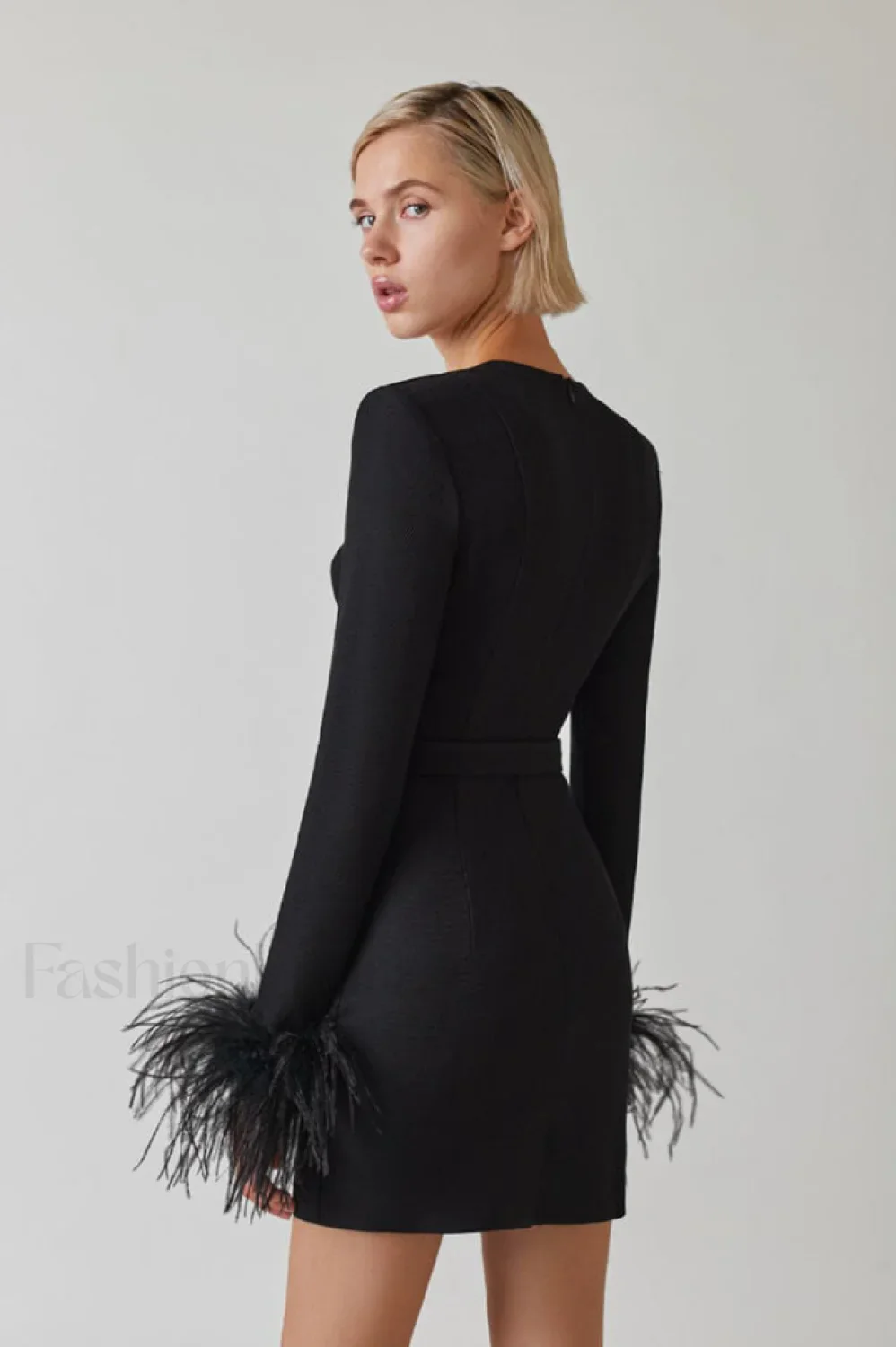 Feather Long Stylish Sleeve Bustier Dress - Image 34