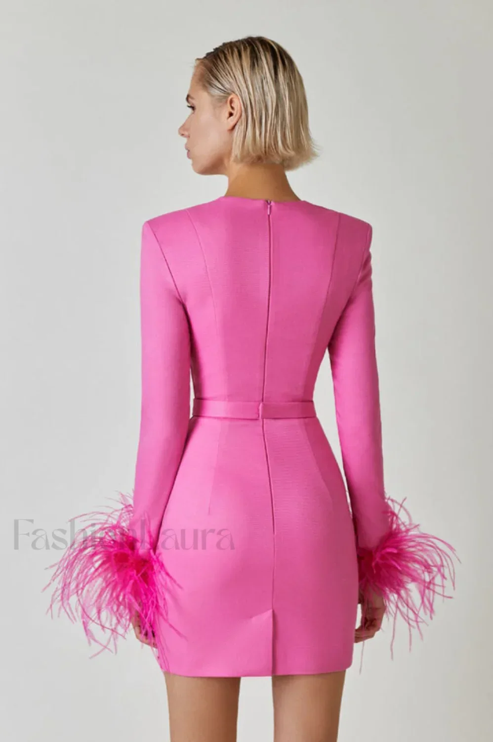 Feather Long Stylish Sleeve Bustier Dress - Image 4
