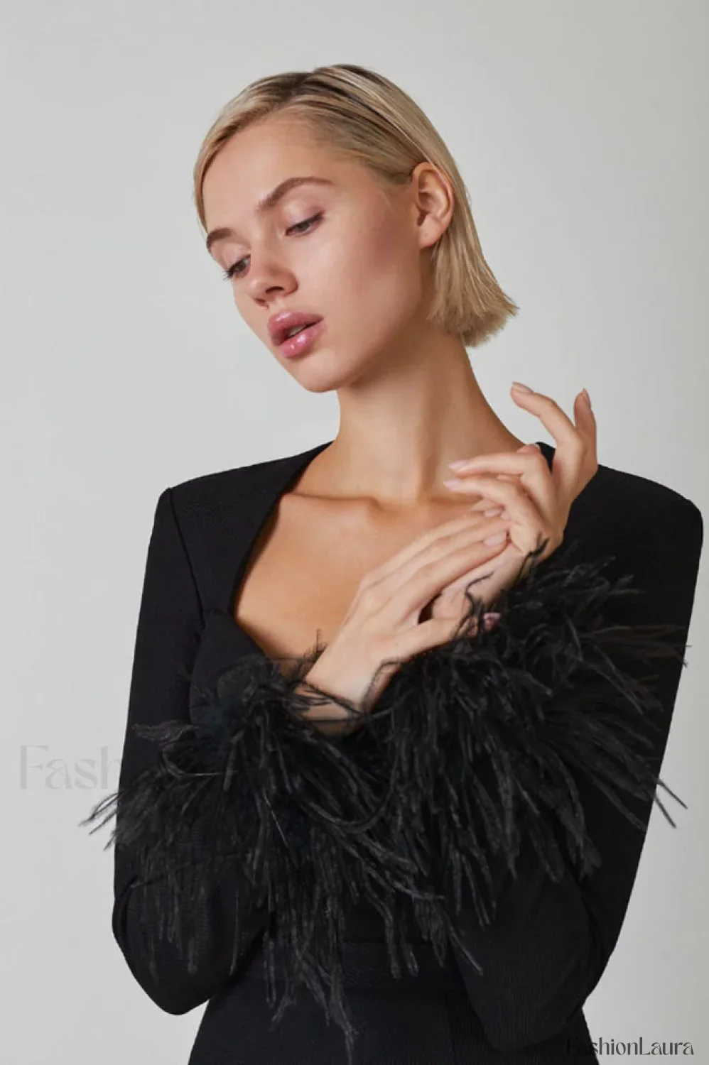 Feather Long Stylish Sleeve Bustier Dress - Image 40