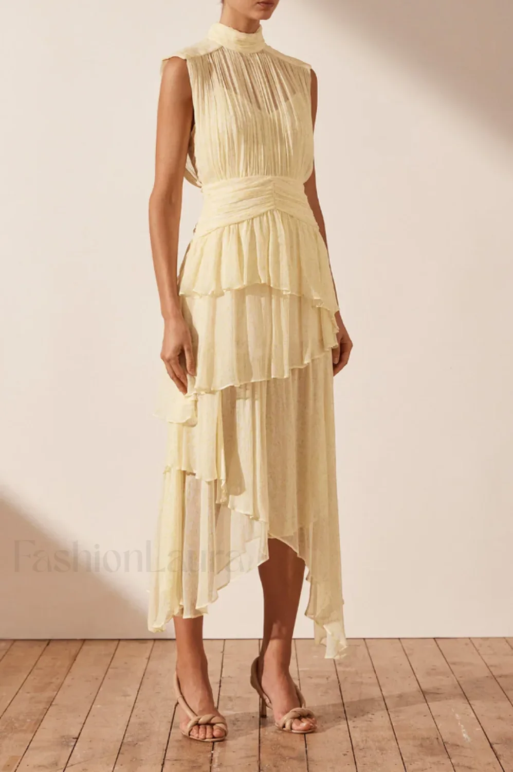 Faye Sleeveless Stylish Ruched Midi Dress - Image 20