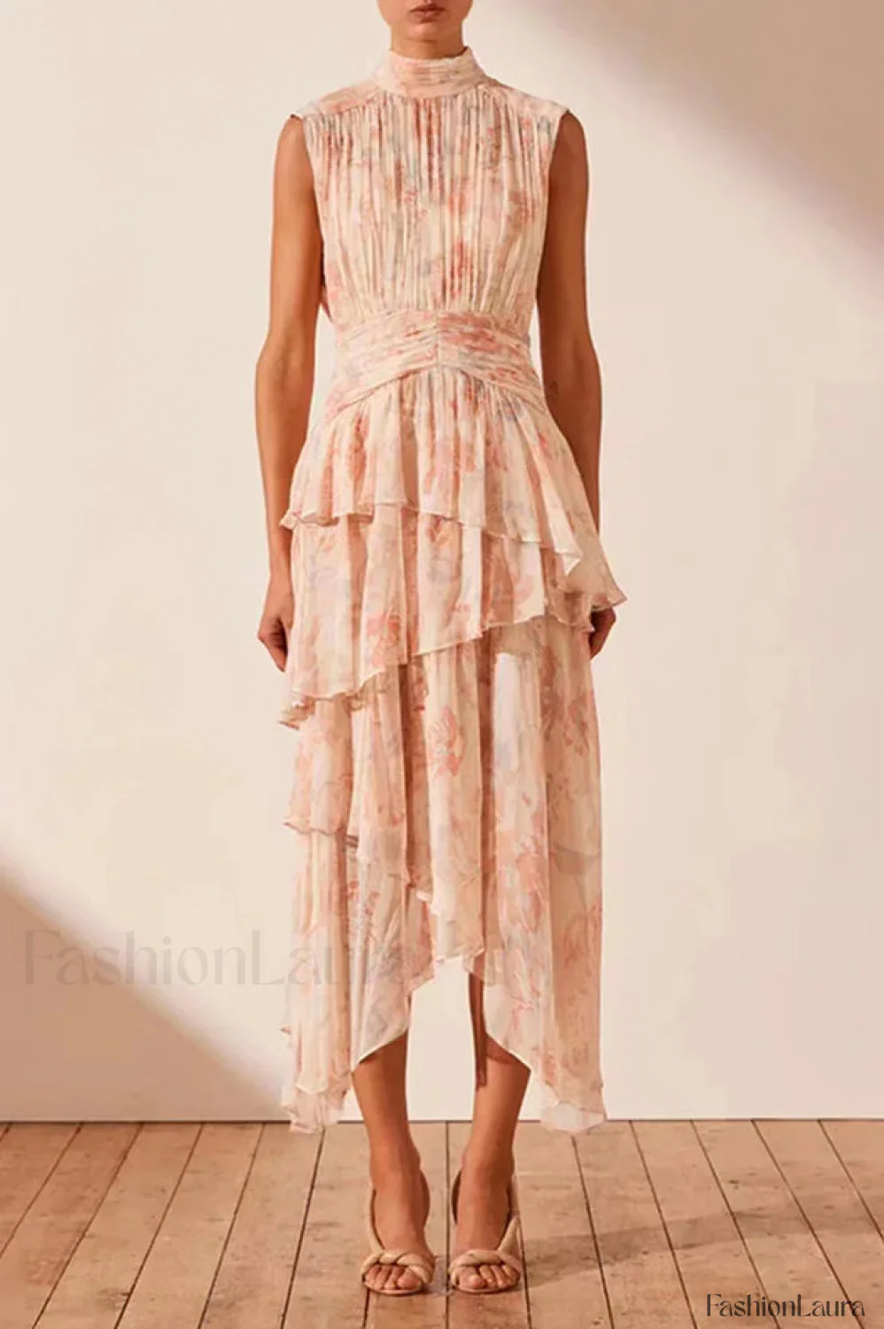 Faye Sleeveless Stylish Ruched Midi Dress - Image 28