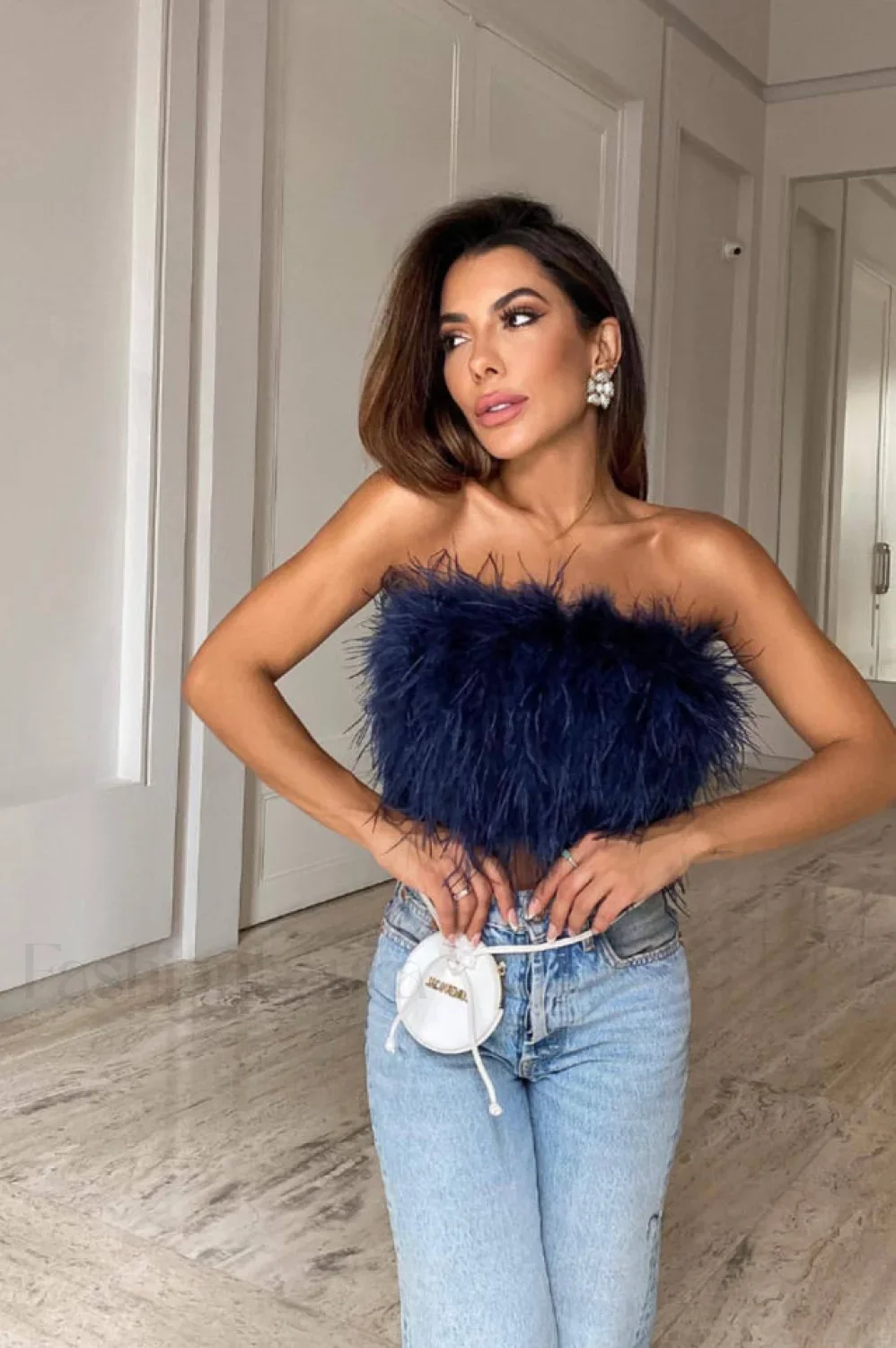Fancy Strapless Stylish Feather Crop Top - Image 11