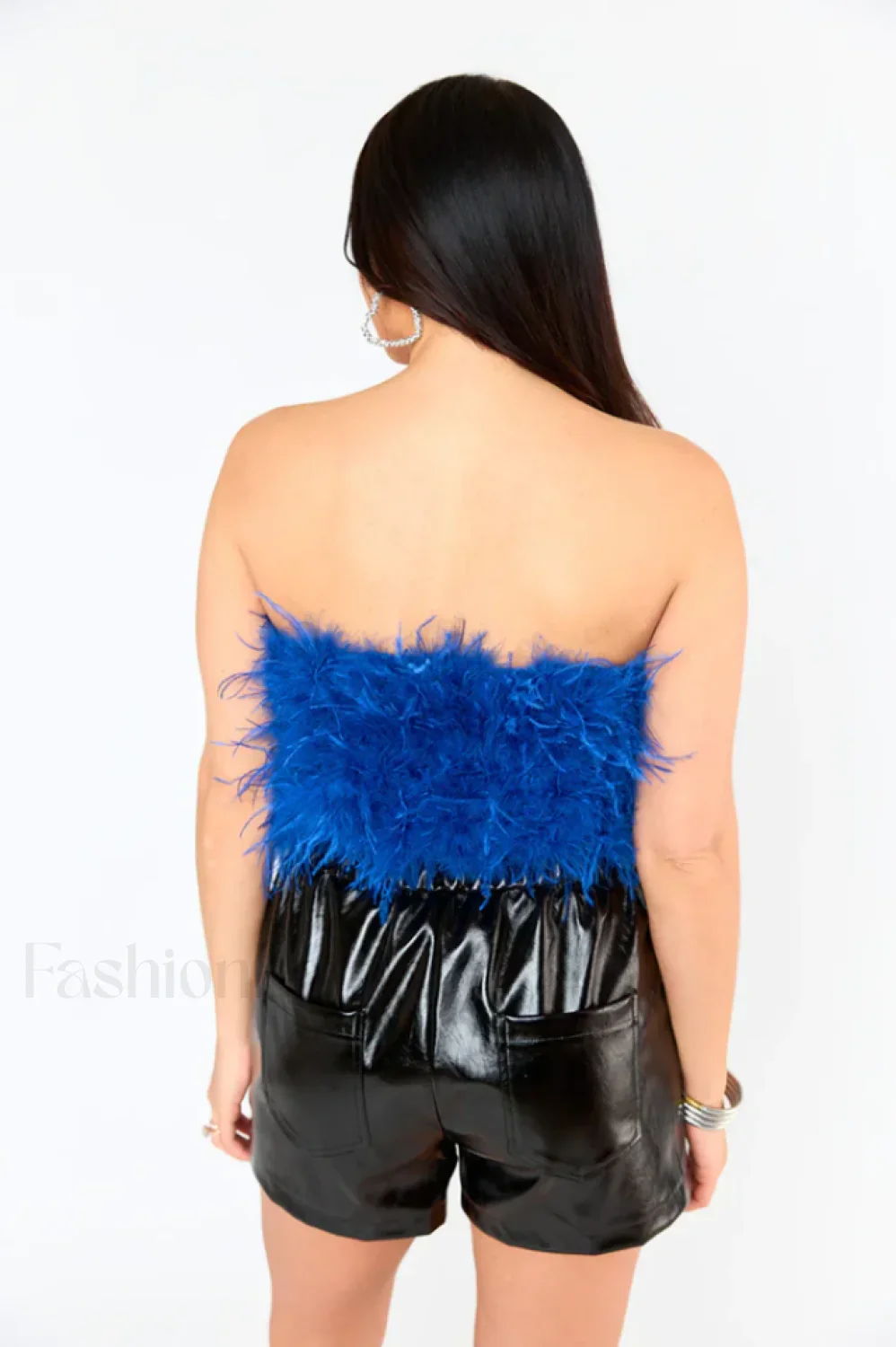 Fancy Strapless Stylish Feather Crop Top - Image 13