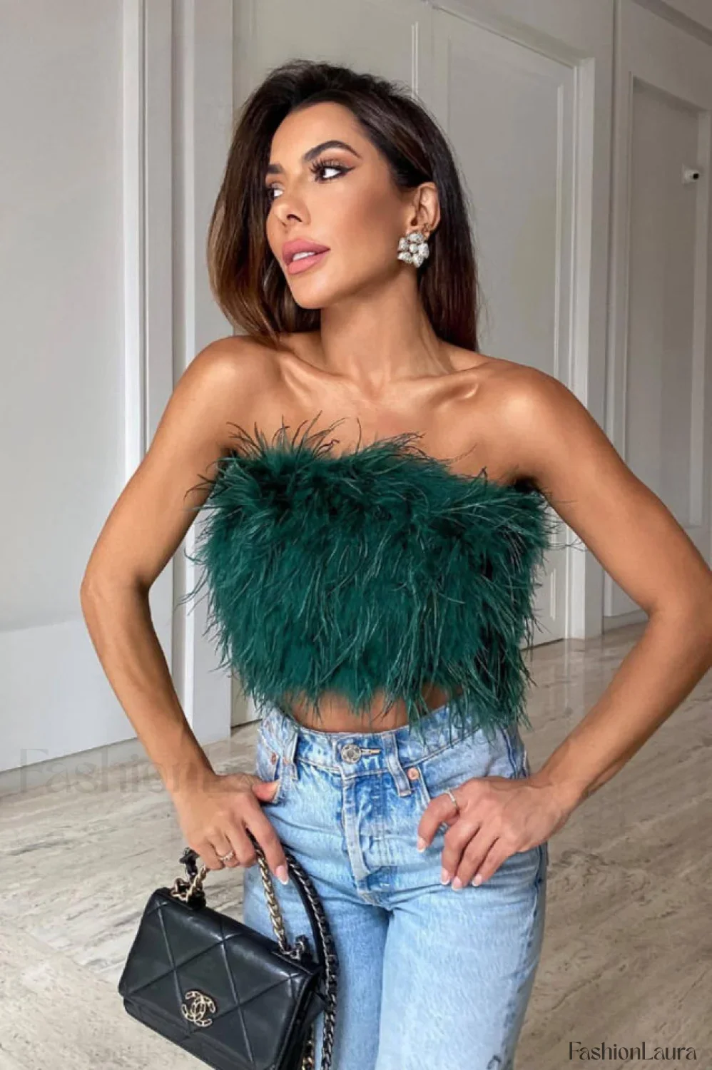 Fancy Strapless Stylish Feather Crop Top - Image 22