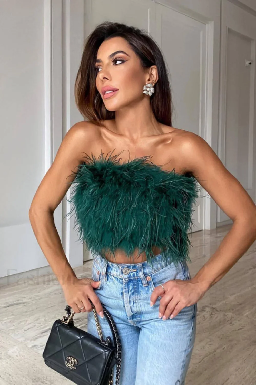 Fancy Strapless Stylish Feather Crop Top - Image 9