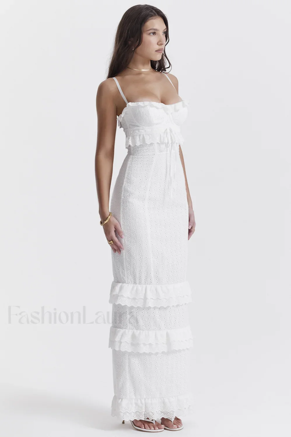 Eve White Stylish Broderie Maxi Dress - Image 13