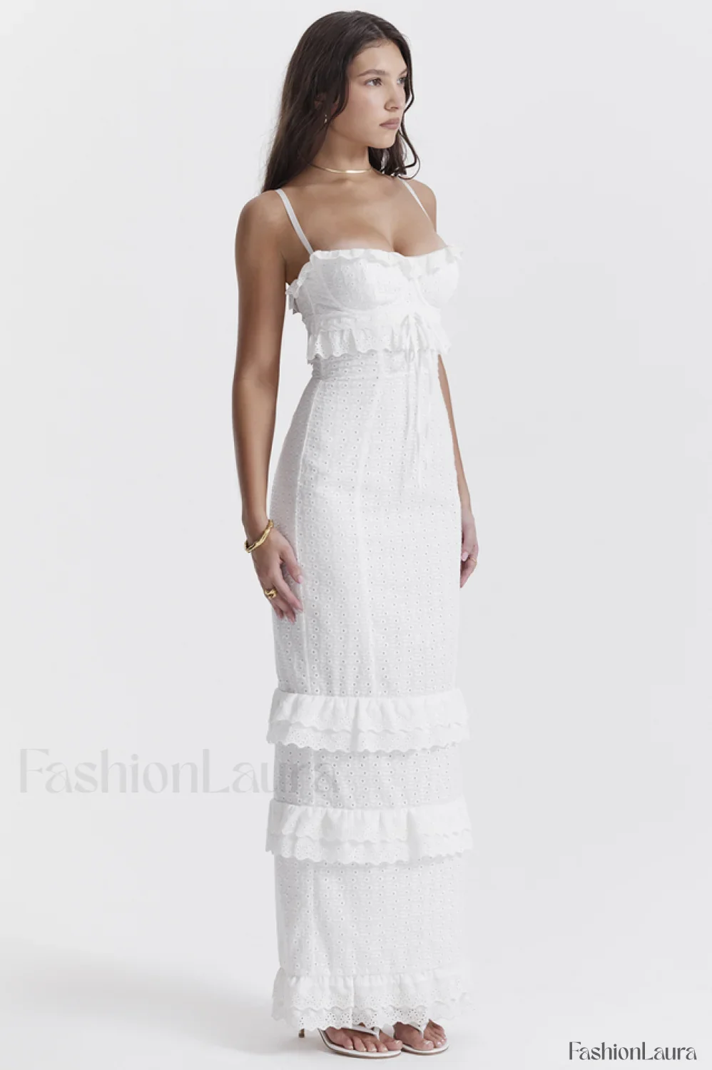 Eve White Stylish Broderie Maxi Dress - Image 25