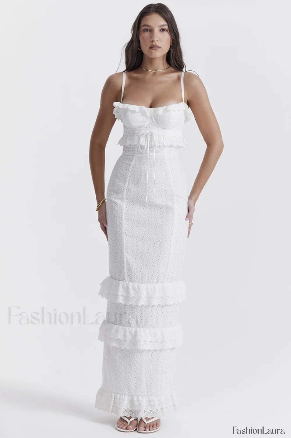 Eve White Stylish Broderie Maxi Dress - Image 26