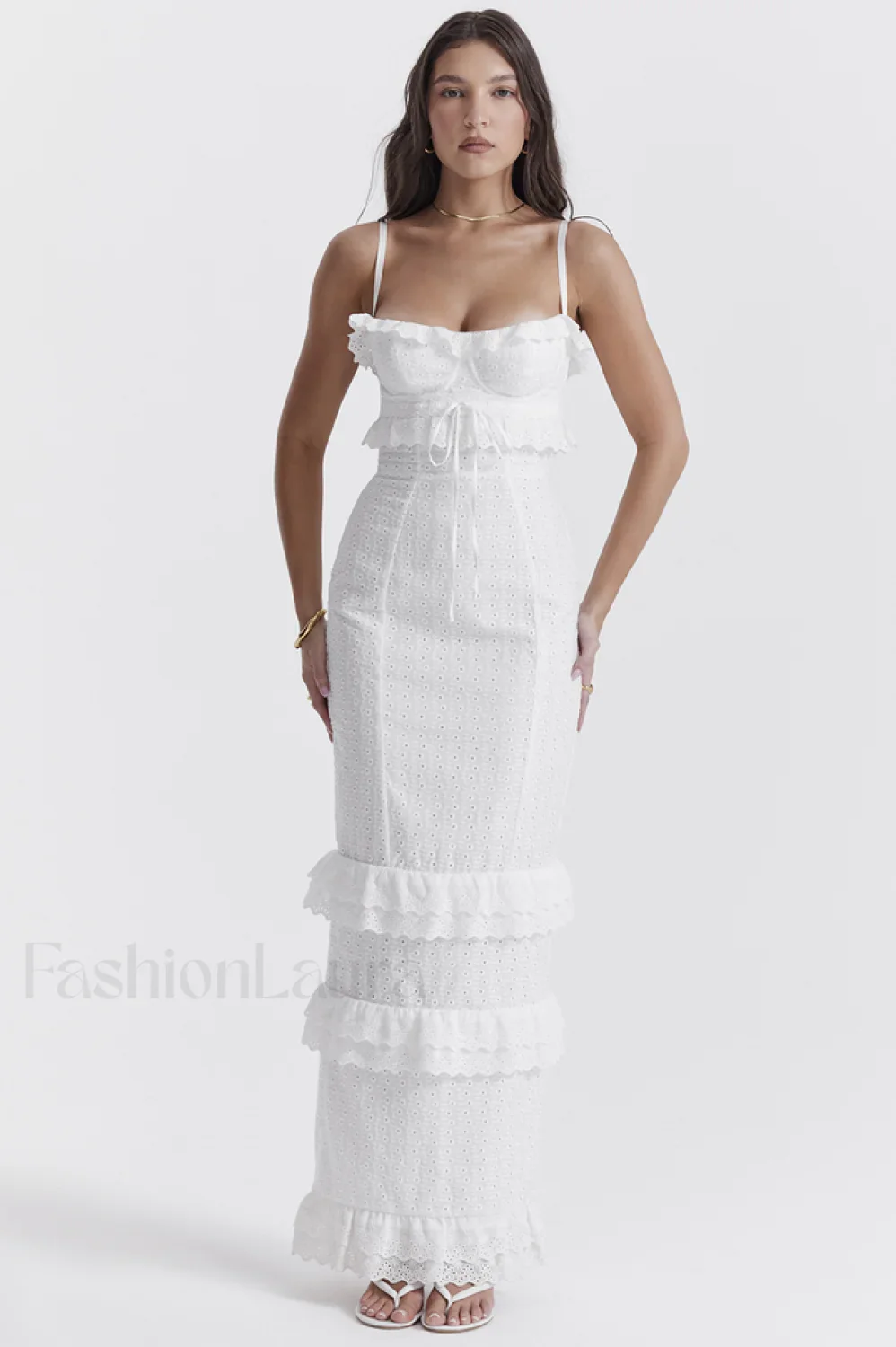 Eve White Stylish Broderie Maxi Dress - Image 5