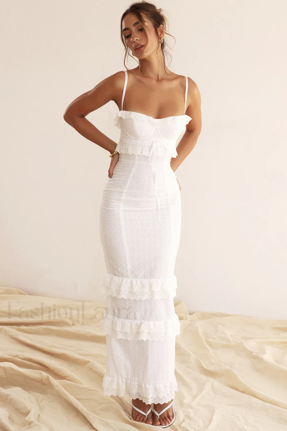 Eve White Stylish Broderie Maxi Dress - Image 9