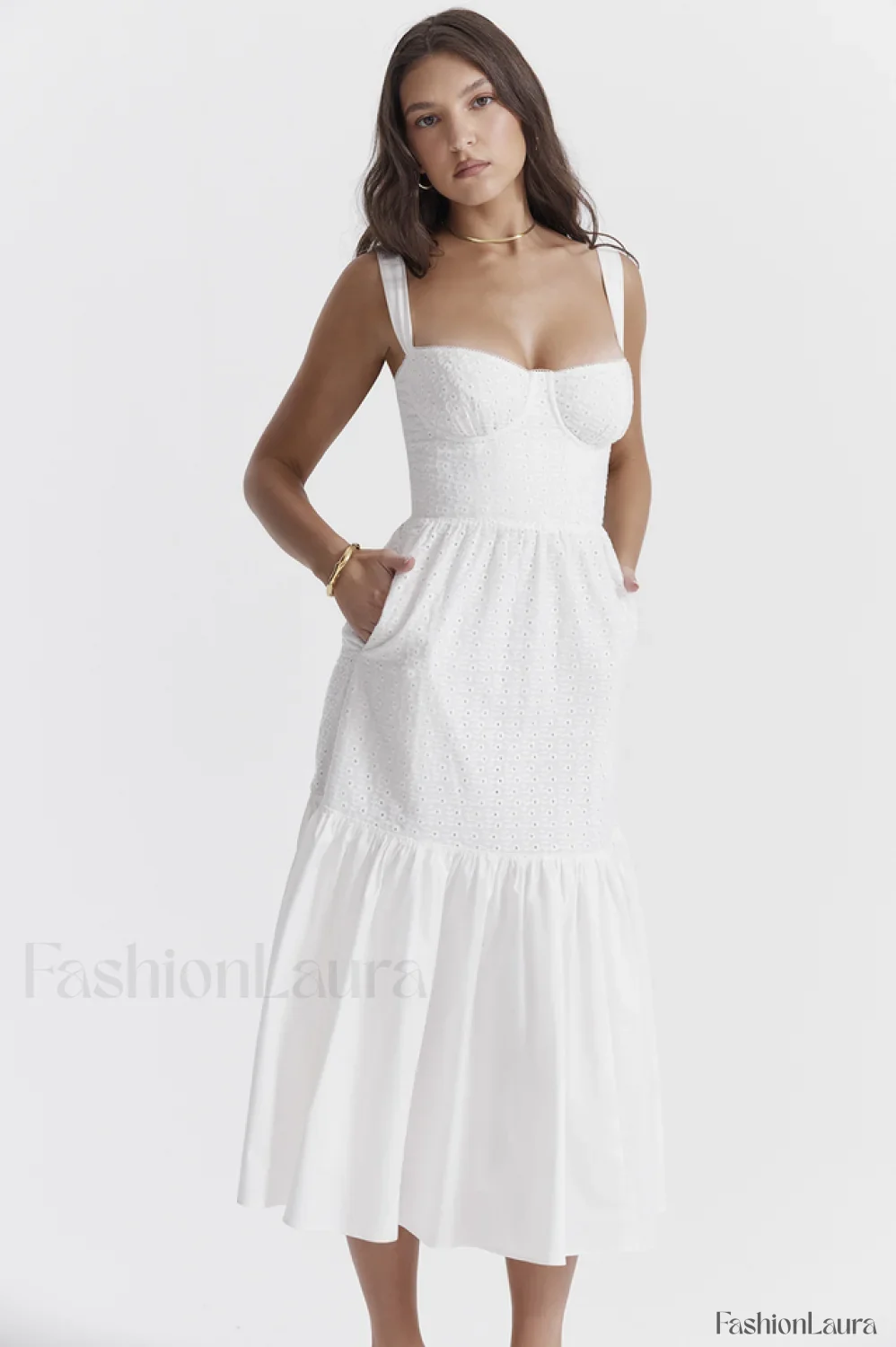 Elia White Broderie Charming Anglaise Midi Dress - Image 21
