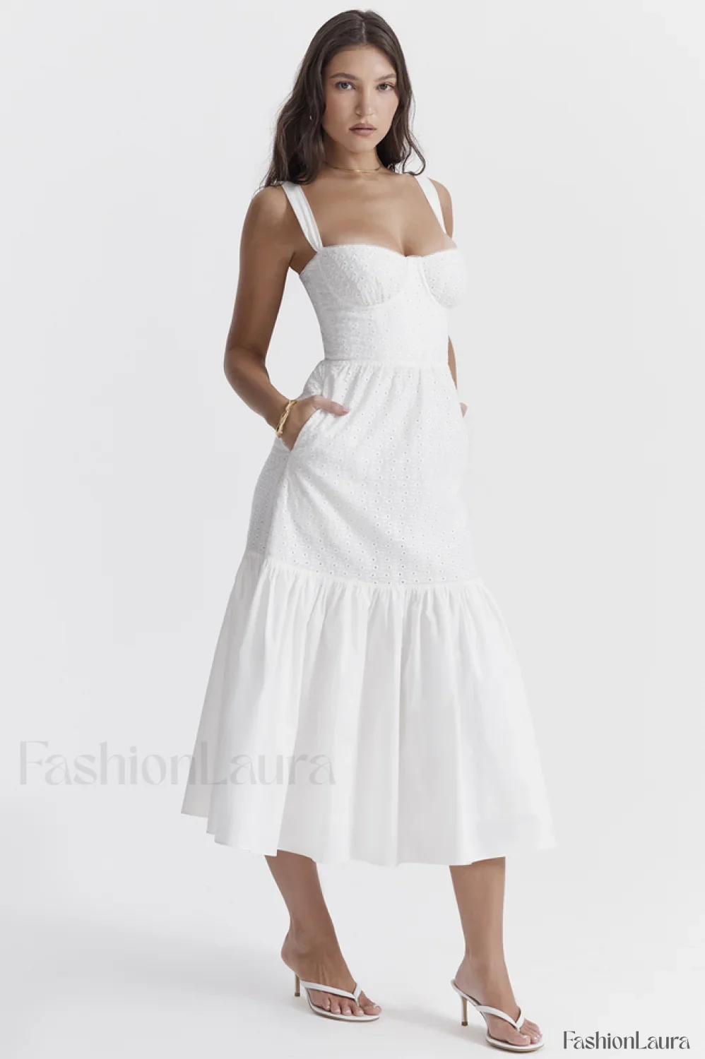 Elia White Broderie Charming Anglaise Midi Dress - Image 23