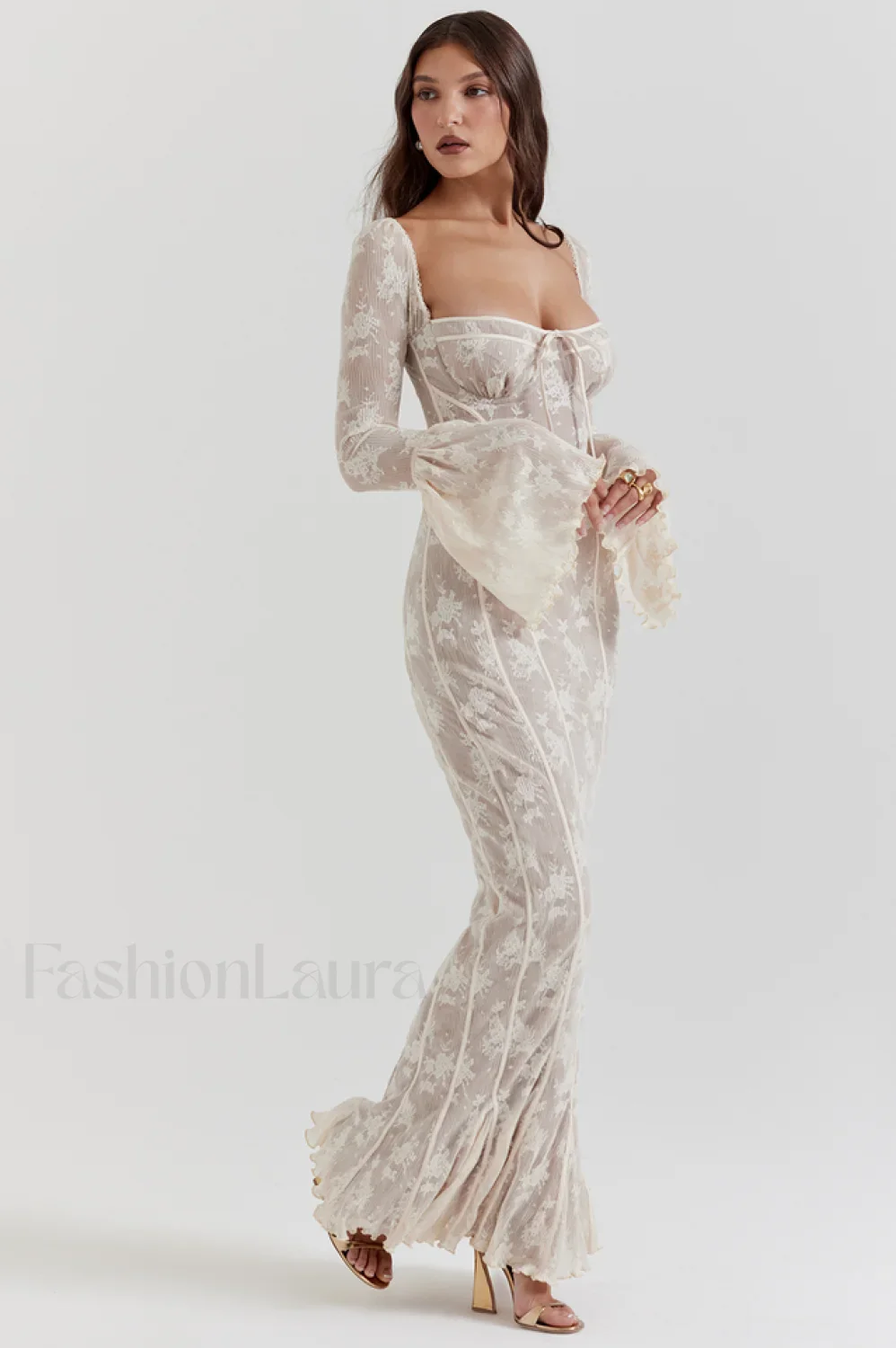 Delilah Vintage Cream Charming Lace Maxi Dress - Image 9