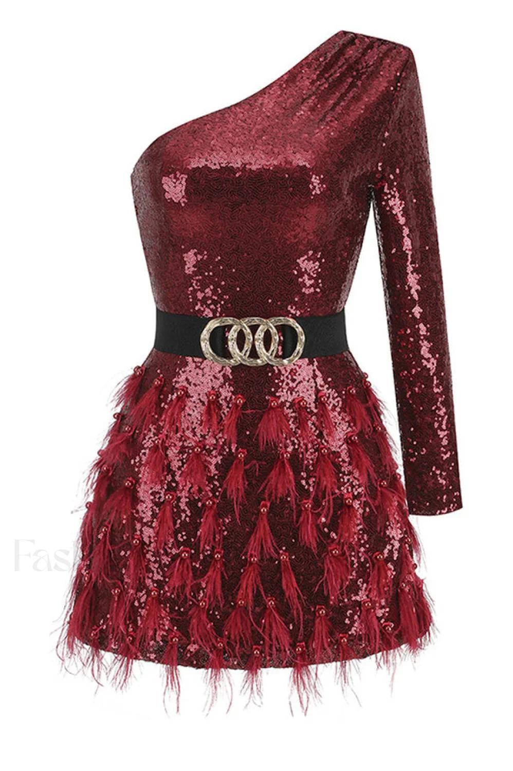 Daria One Shoulder Charming Sequin Feather Dress - Image 10