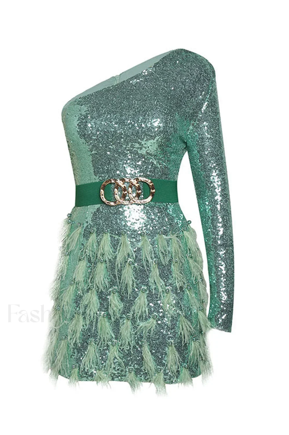 Daria One Shoulder Charming Sequin Feather Dress - Image 11