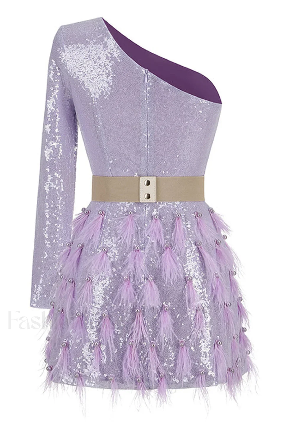 Daria One Shoulder Charming Sequin Feather Dress - Image 16