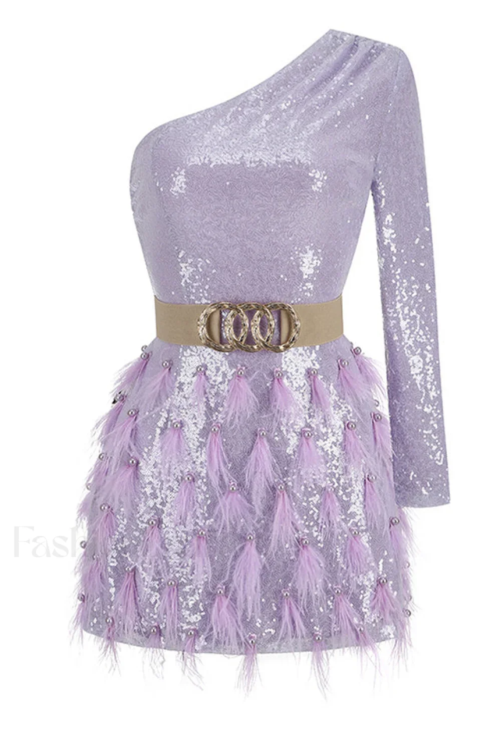 Daria One Shoulder Charming Sequin Feather Dress - Image 17