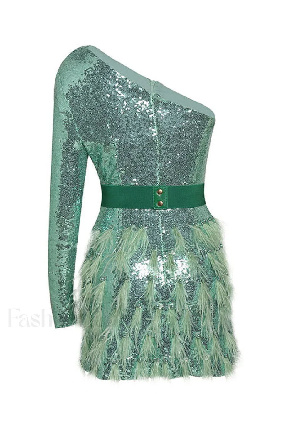 Daria One Shoulder Charming Sequin Feather Dress - Image 18