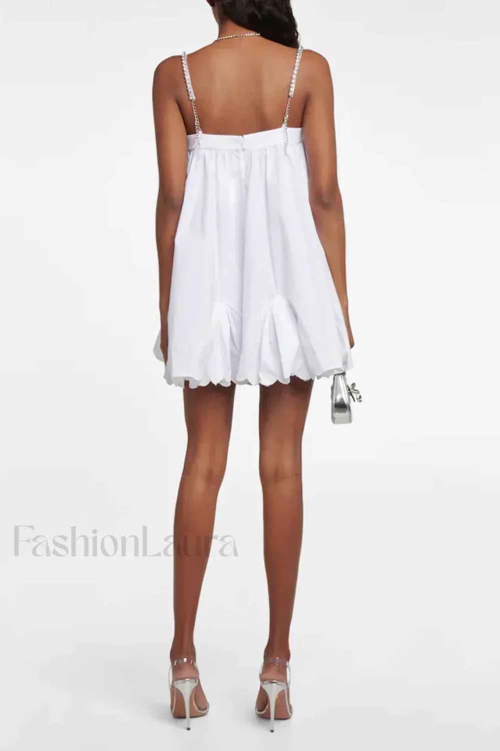 Crystal Trimmed Stylish Scallop Mini Dress - Image 5