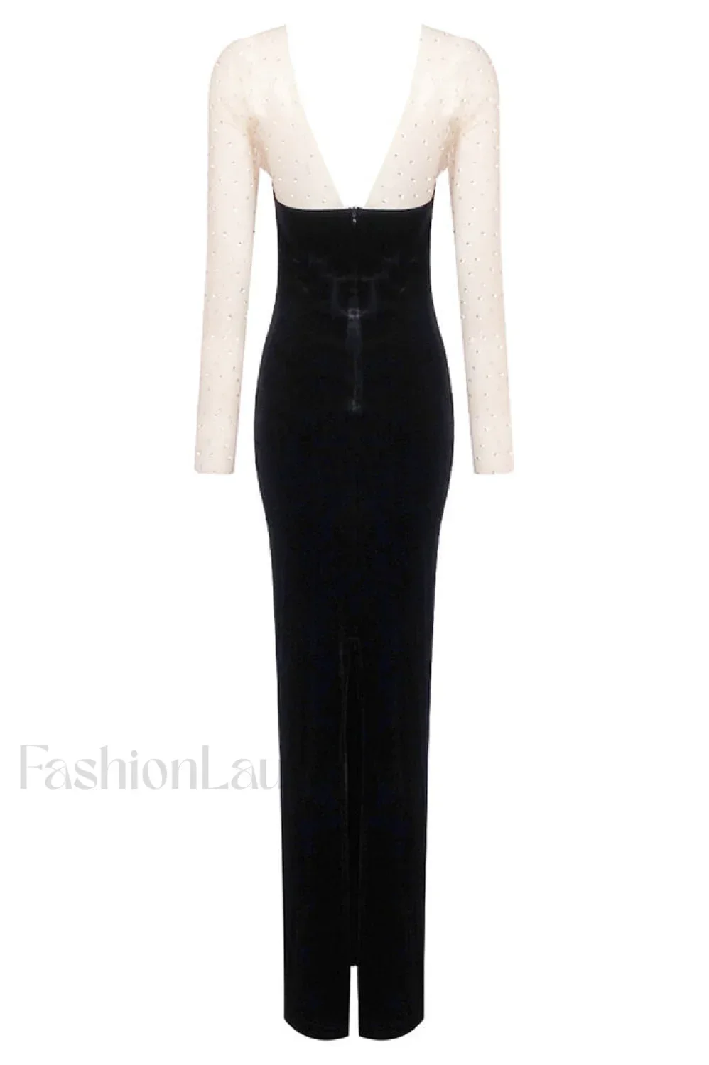 Crystal Mesh Long Charming Sleeve Velvet Dress - Image 10