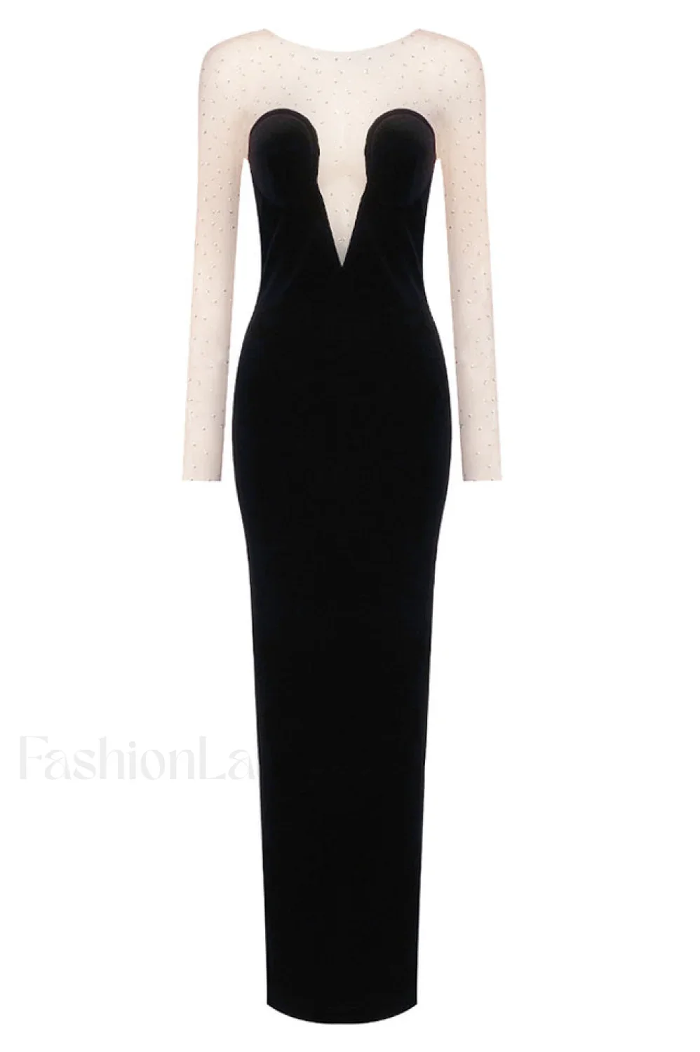 Crystal Mesh Long Charming Sleeve Velvet Dress - Image 16