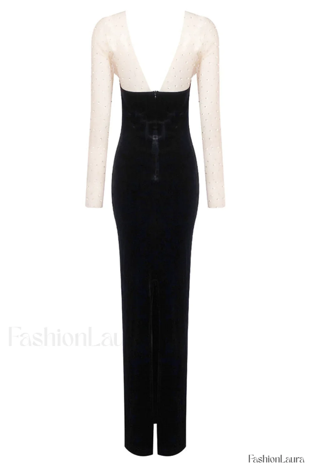Crystal Mesh Long Charming Sleeve Velvet Dress - Image 23