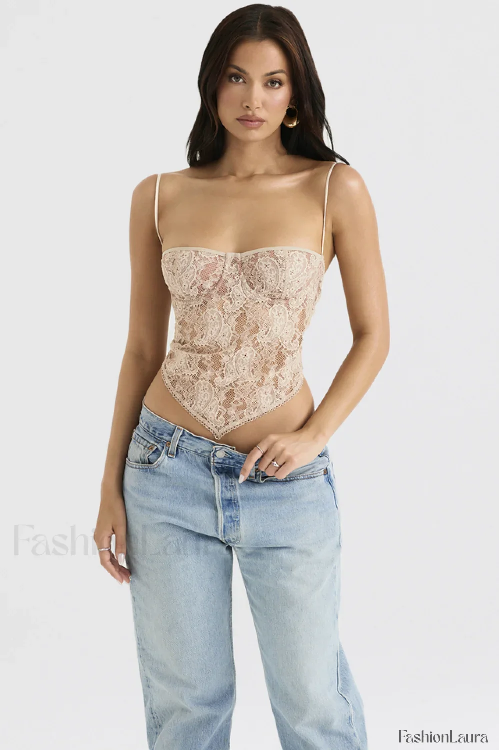 Cream Paisley Stylish Lace Top - Image 29