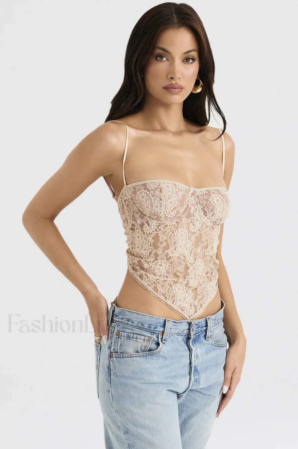 Cream Paisley Stylish Lace Top - Image 7