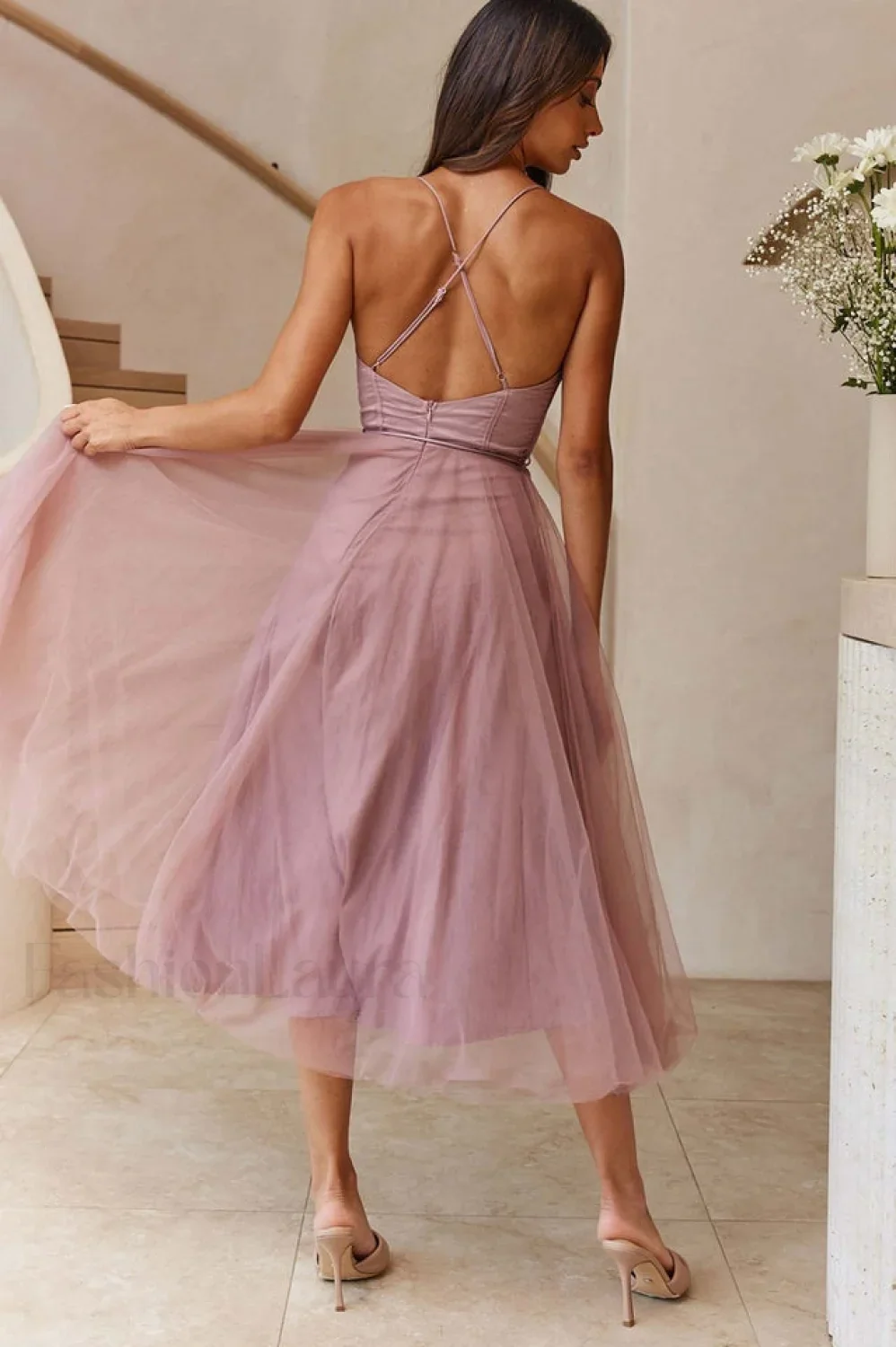 Cindy Tulle Stylish Midi Dress - Image 45