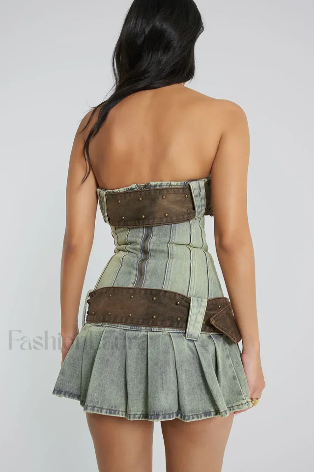 Chelsea Denim Stylish Kilt Mini Dress - Image 4